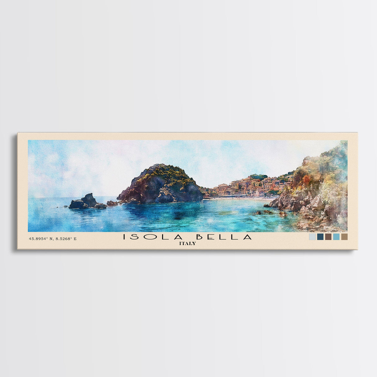 Isola Bella, Italy Watercolor Beach Print, Vacation Gift, Italy Wall Art, Framed Canvas Print, Framed Beach Painting