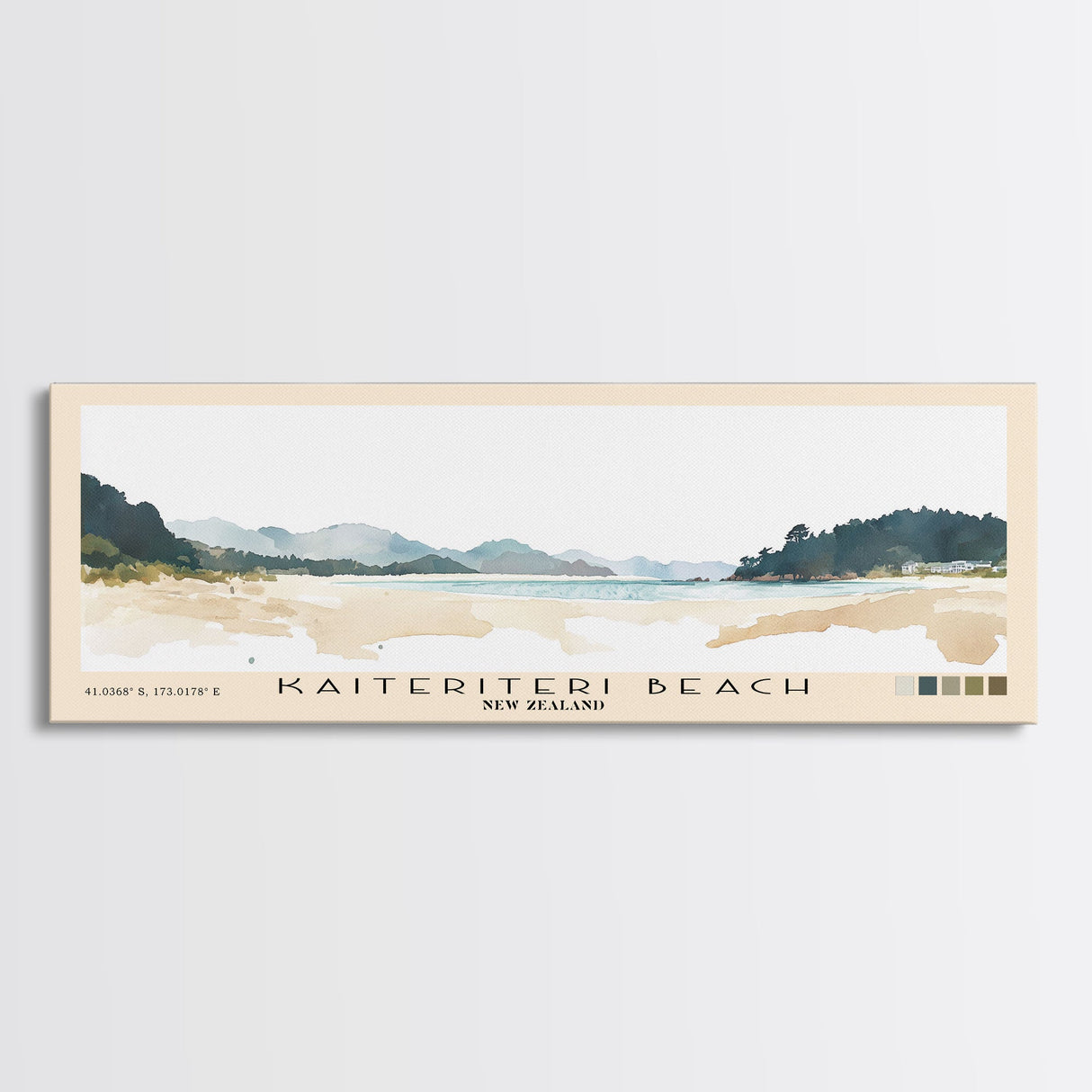 Kaiteriteri Beach, New Zealand Watercolor Beach Print, Vacation Gift, New Zealand Wall Art, Framed Canvas Print, Framed Beach Painting