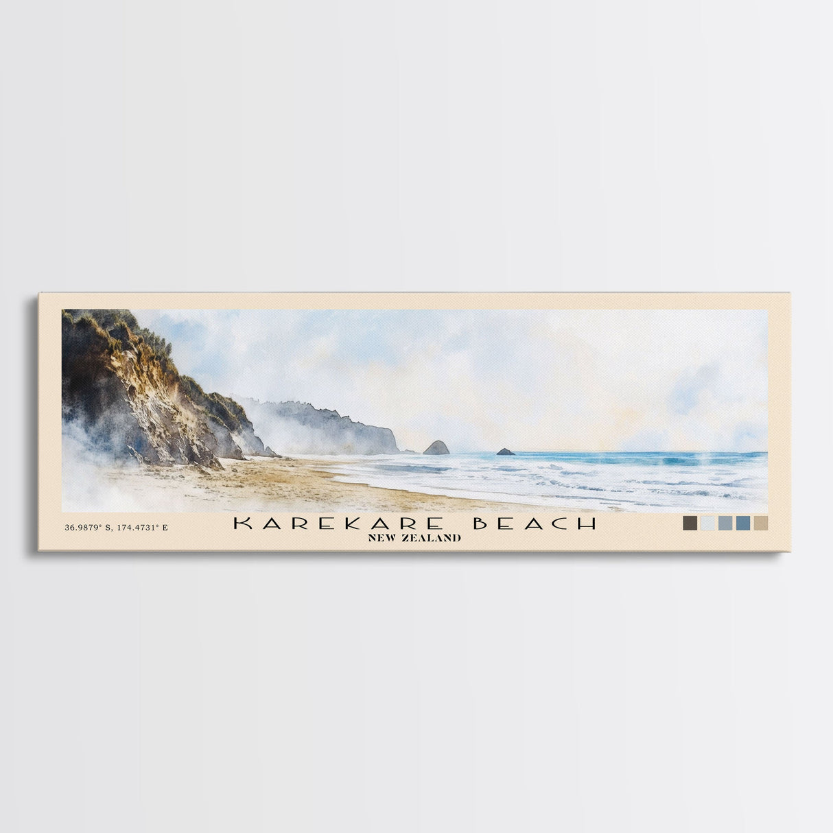 Karekare Beach, New Zealand Watercolor Beach Print, Vacation Gift, New Zealand Wall Art, Framed Canvas Print, Framed Beach Painting