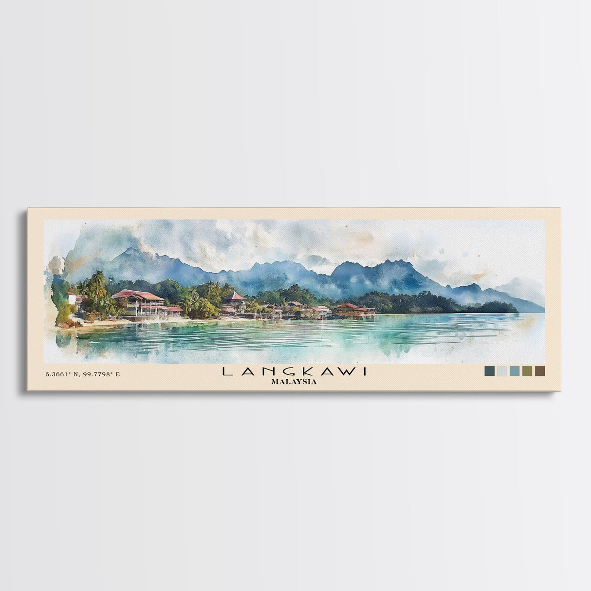 Langkawi, Malaysia Watercolor Beach Print, Vacation Gift, Malaysia Wall Art, Framed Canvas Print, Framed Beach Painting