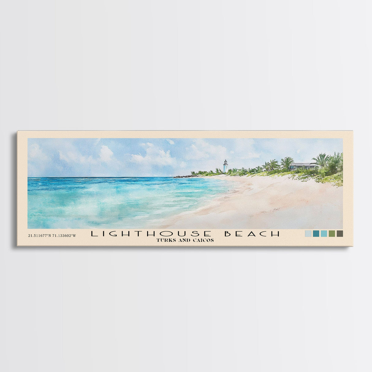 Lighthouse Beach, Turks and Caicos Watercolor Beach Print, Vacation Gift, Turks and Caicos Wall Art, Framed Canvas Print, Framed Beach Painting