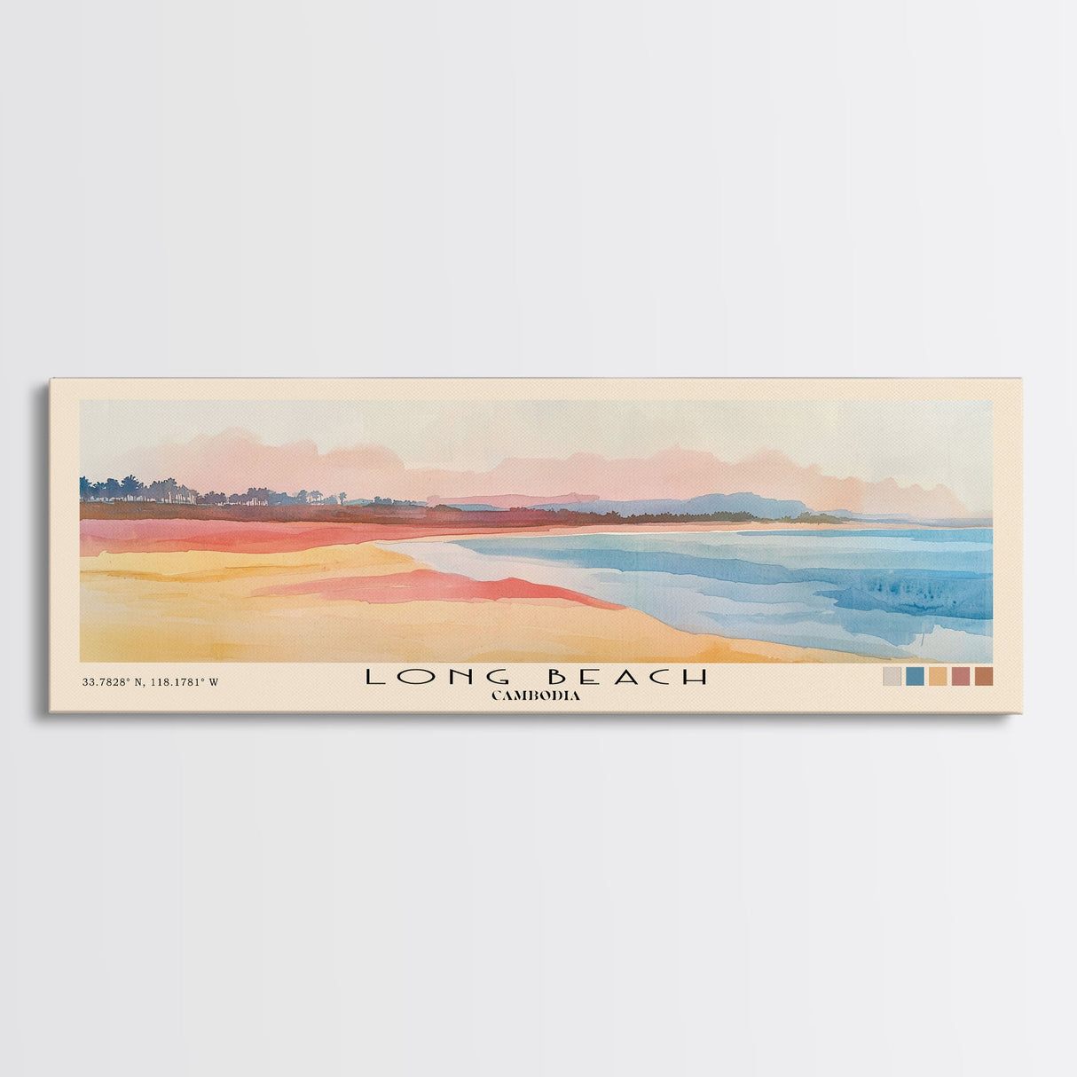 Long Beach, Cambodia Watercolor Beach Print, Vacation Gift, Cambodia Wall Art, Framed Canvas Print, Framed Beach Painting