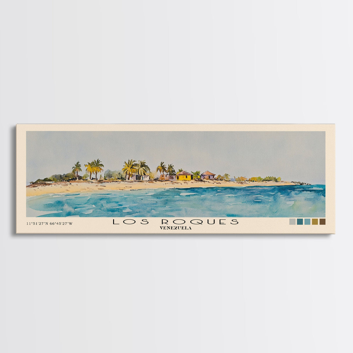 Los Roques, Venezuela Watercolor Beach Print, Vacation Gift, Venezuela Wall Art, Framed Canvas Print, Framed Beach Painting