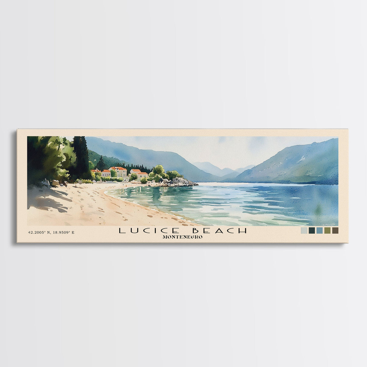 Lucice Beach, Montenegro Watercolor Beach Print, Vacation Gift, Montenegro Wall Art, Beach Painting, Beach Decor, Beach Painting