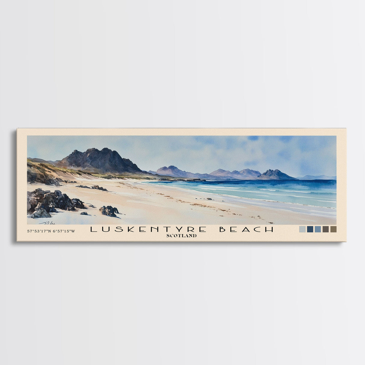 Luskentyre Beach, Scotland Watercolor Beach Print, Vacation Gift, Scotland Wall Art, Framed Canvas Print, Framed Beach Painting