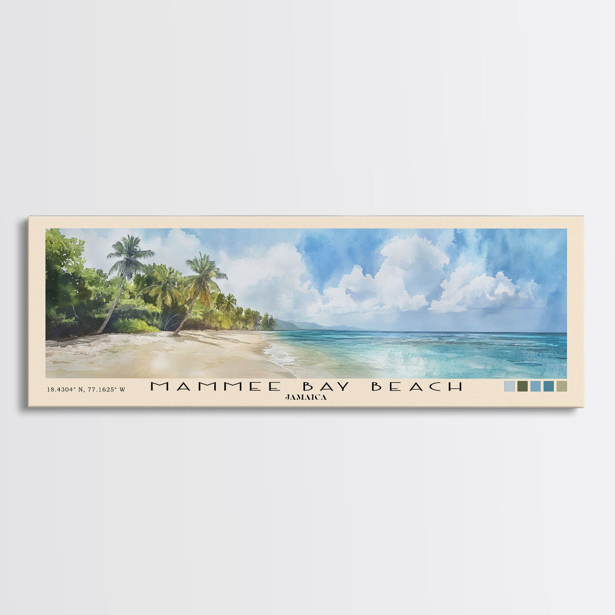 Mammee Bay Beach, Jamaica Watercolor Beach Print, Vacation Gift, Jamaica Wall Art, Framed Canvas Print, Framed Beach Painting