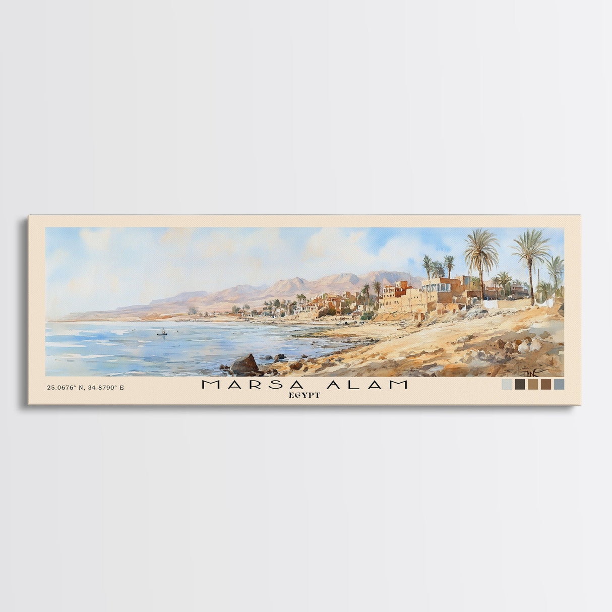 Marsa Alam, Egypt Watercolor Print, Vacation Gift, Egypt Wall Art, Beach Painting, Beach Decor, Large Wall Art, Wood Frame Art