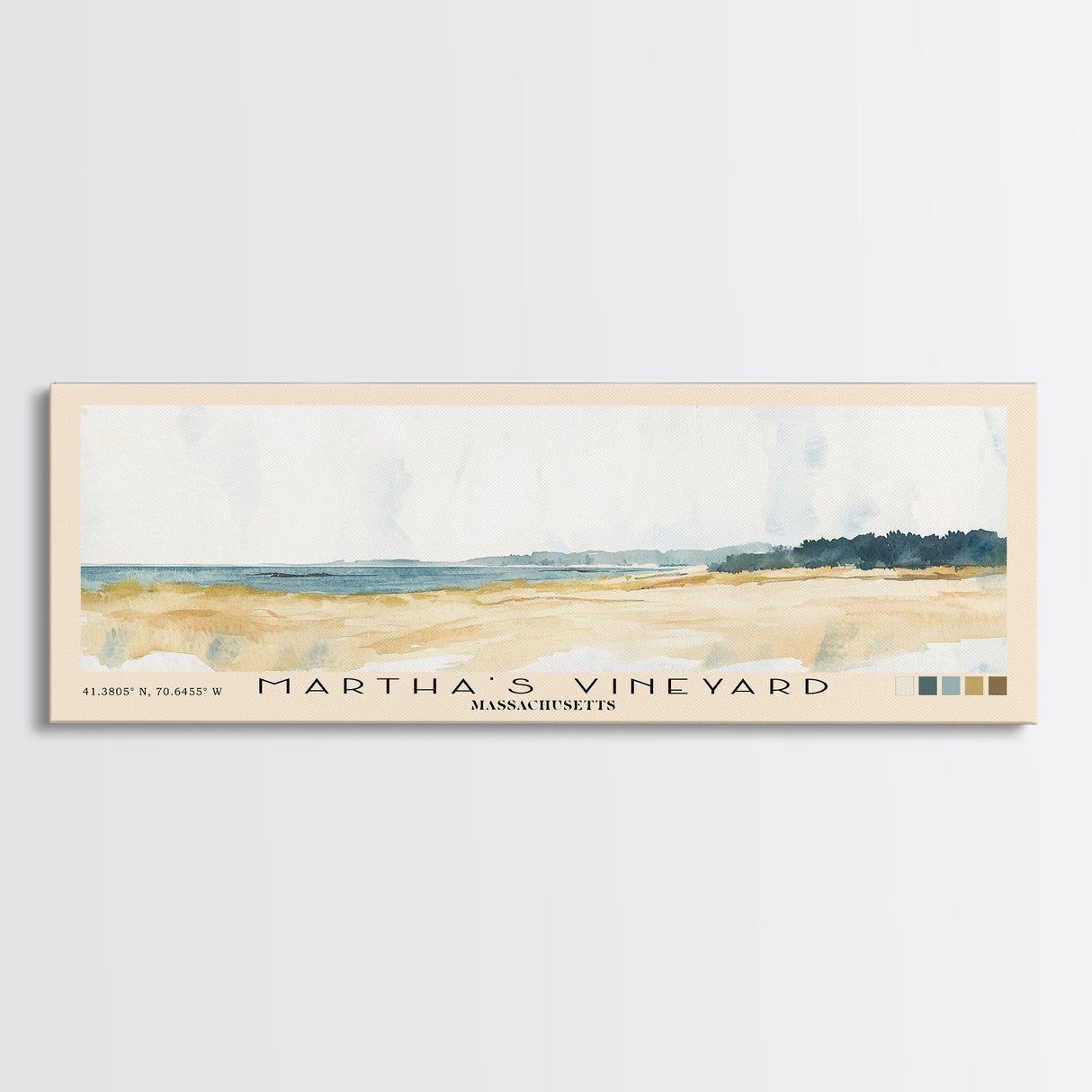 Martha’s Vineyard, Massachusetts Watercolor Beach Print, Vacation Gift, Massachusetts Wall Art, Framed Canvas Print, Framed Beach Painting