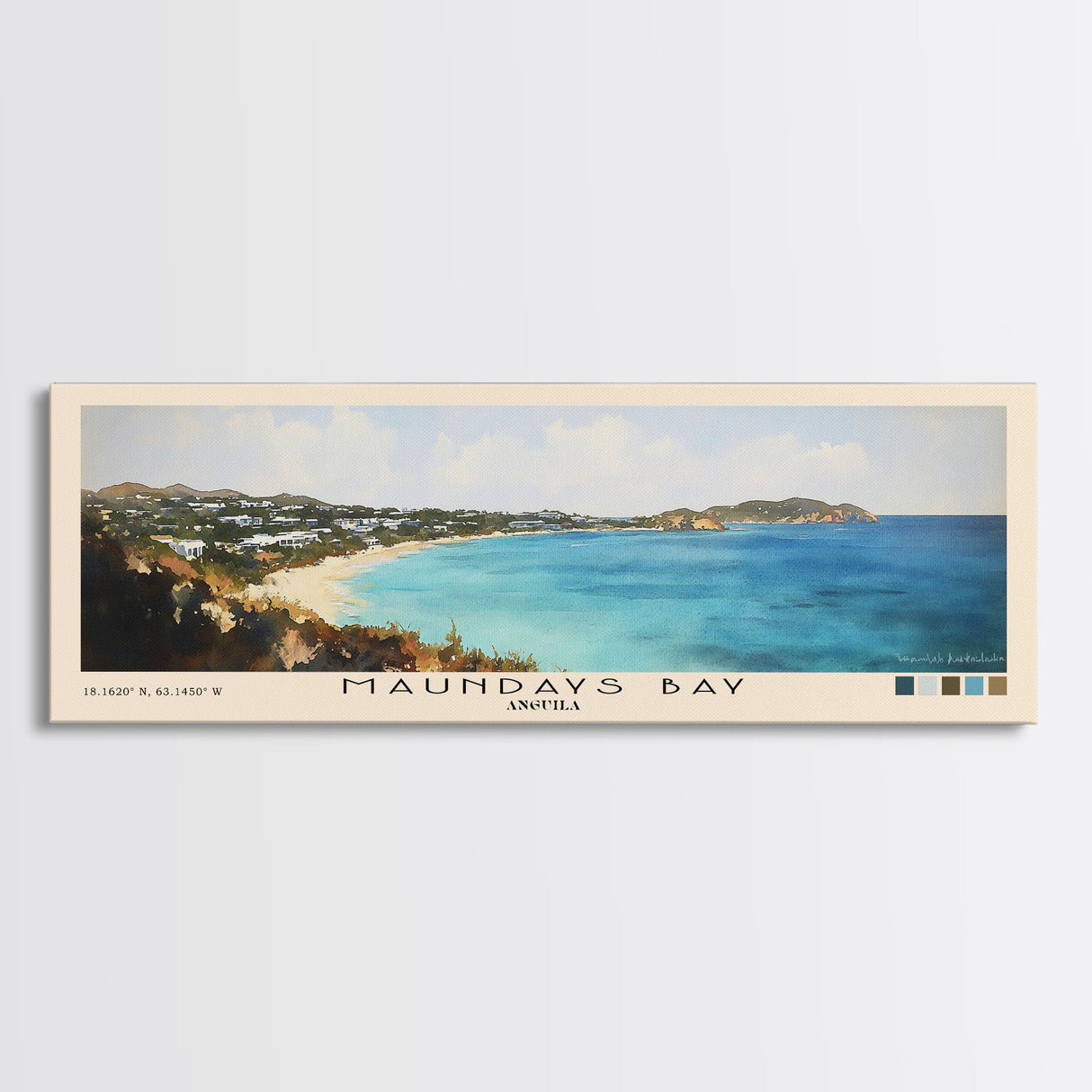 Maundays Bay, Anguila Watercolor Beach Print, Vacation Gift, Anguila Wall Art, Framed Canvas Print, Framed Beach Painting