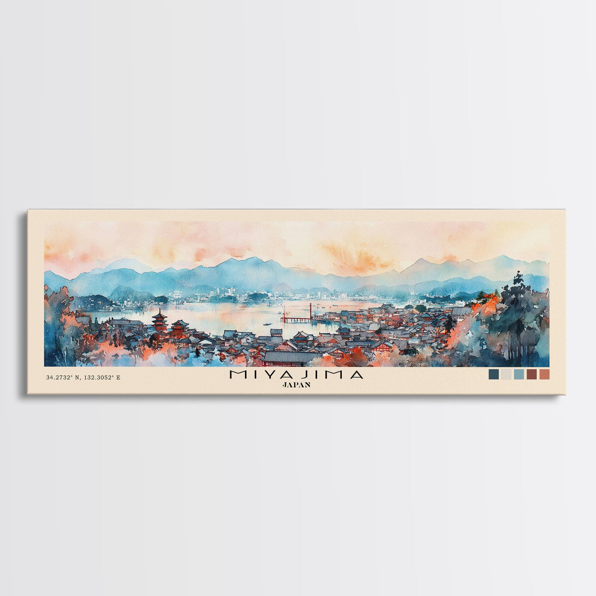 Miyajima, Japan Watercolor Print, Vacation Gift, Japan Wall Art, Beach Painting, Beach Decor, Large Wall Art, Wood Frame Art