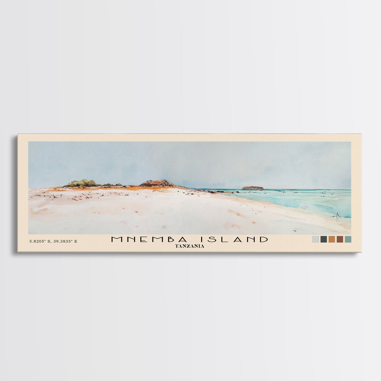 Mnemba Island, Tanzania Watercolor Beach Print, Vacation Gift, Tanzania Wall Art, Framed Canvas Print, Framed Beach Painting