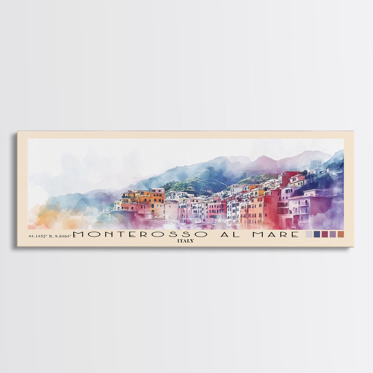 Monterosso al Mare, Italy Watercolor Print, Vacation Gift, Italy Wall Art, Beach Painting, Beach Decor, Large Wall Art, Wood Frame Art