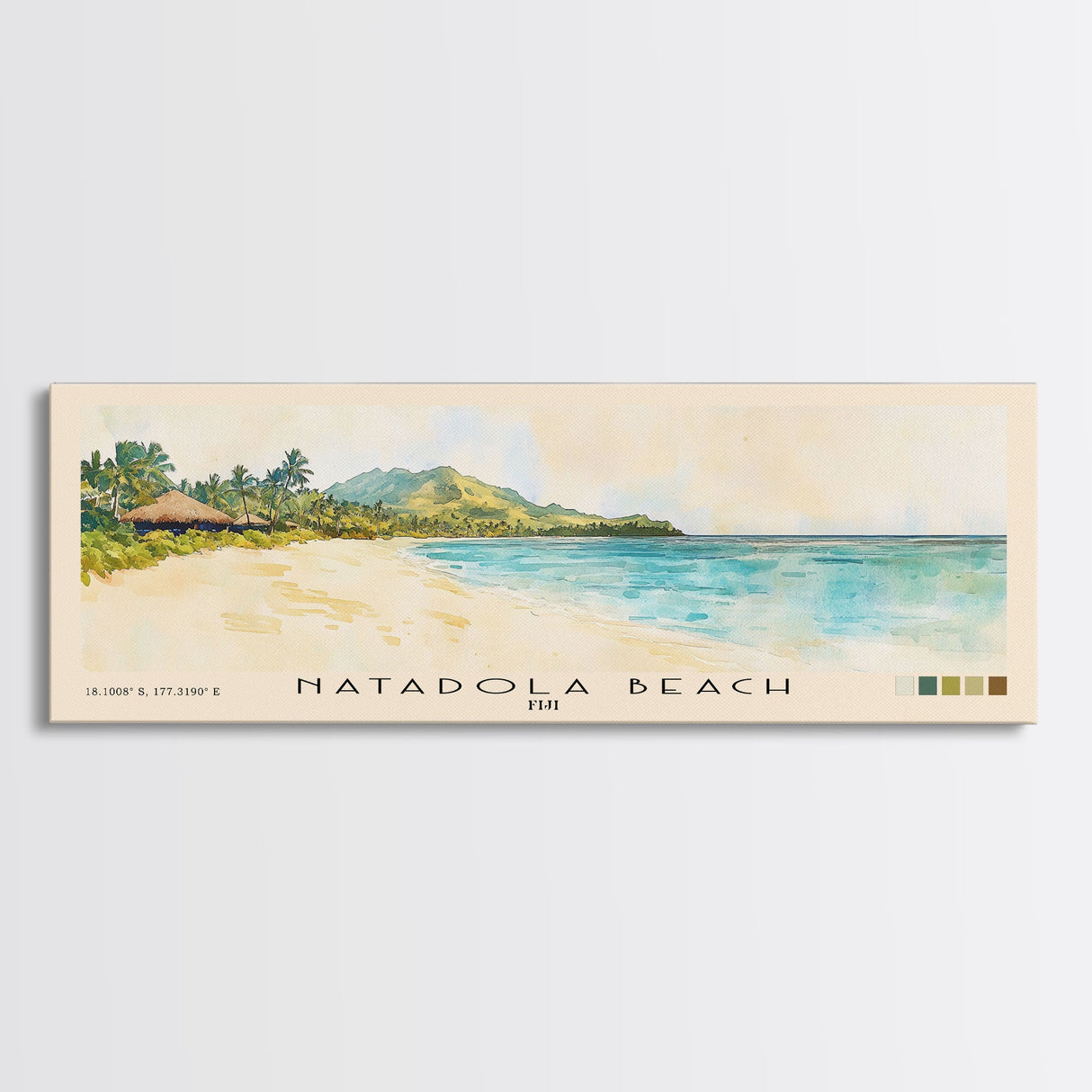 Natadola Beach, Fiji Watercolor Print, Vacation Gift, Fiji Wall Art, Beach Painting, Beach Decor, Large Wall Art, Wood Frame Art