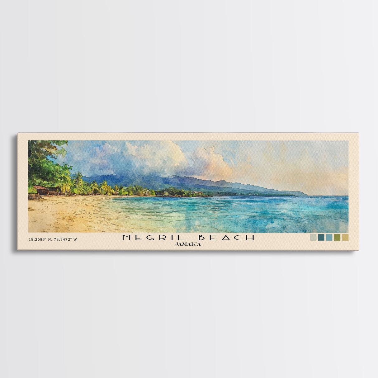 Negril Beach, Jamaica Watercolor Beach Print, Vacation Gift, Jamaica Wall Art, Beach Painting, Beach Decor, Beach Painting