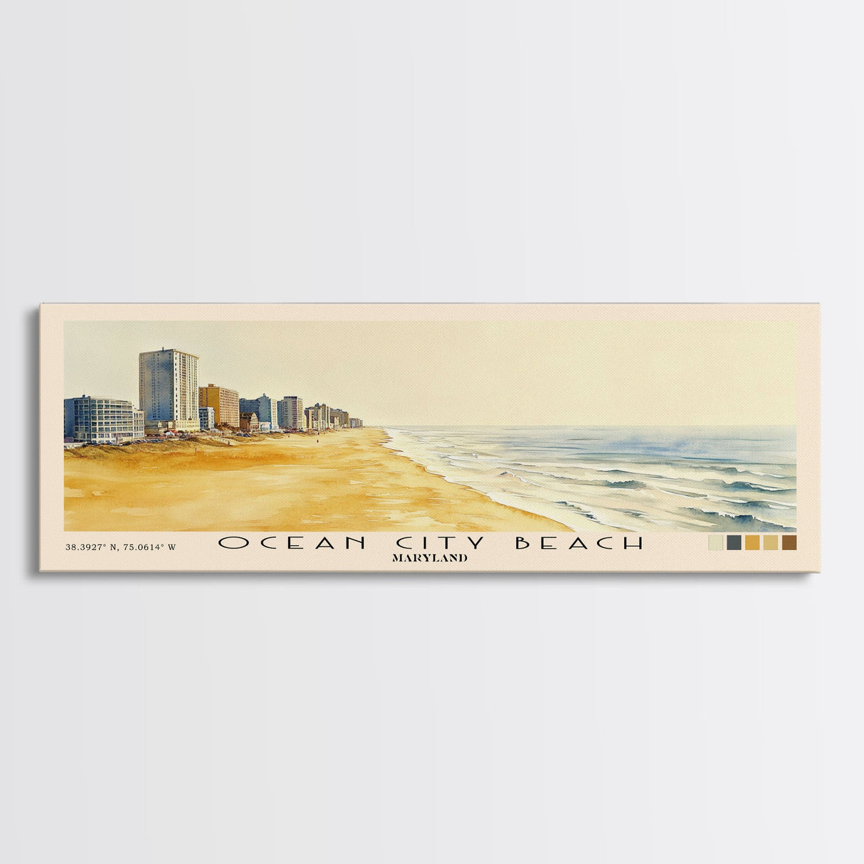 Ocean City Beach, Maryland Watercolor Beach Print, Vacation Gift, Maryland Wall Art, Framed Canvas Print, Framed Beach Painting