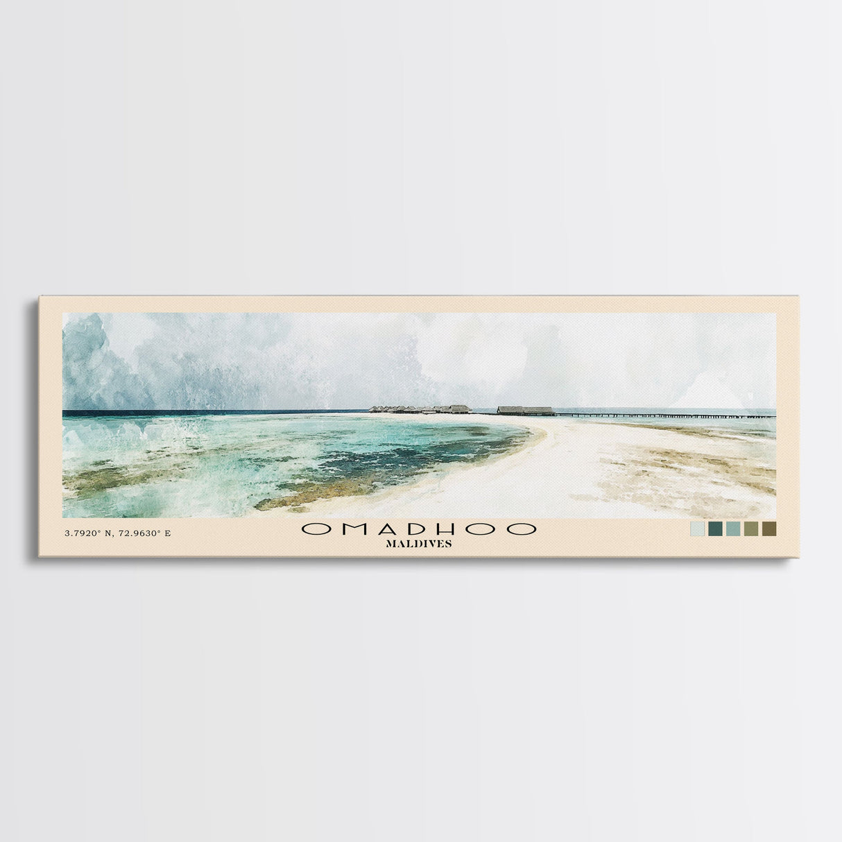 Omadhoo, Maldives Watercolor Print, Vacation Gift, Maldives Wall Art, Beach Painting, Beach Decor, Large Wall Art, Wood Frame Art