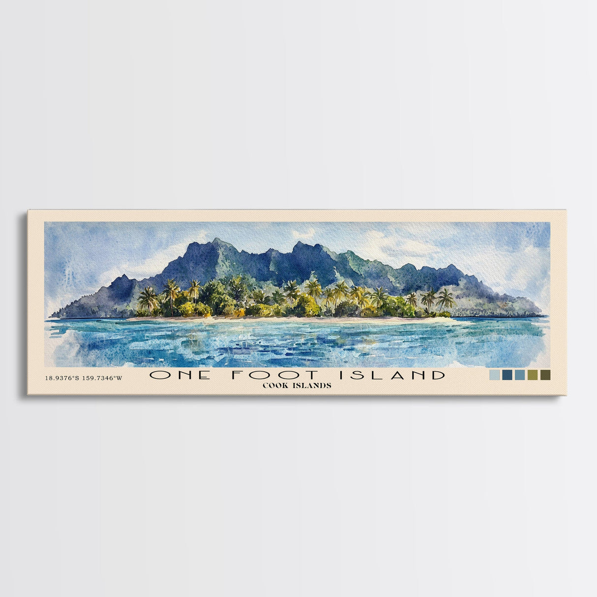 One Foot Island, Cook Islands Watercolor Beach Print, Vacation Gift, Cook Islands Wall Art, Framed Canvas Print, Framed Beach Painting