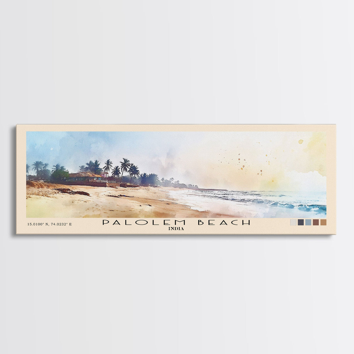 Palolem Beach, India Watercolor Beach Print, Vacation Gift, India Wall Art, Framed Canvas Print, Framed Beach Painting