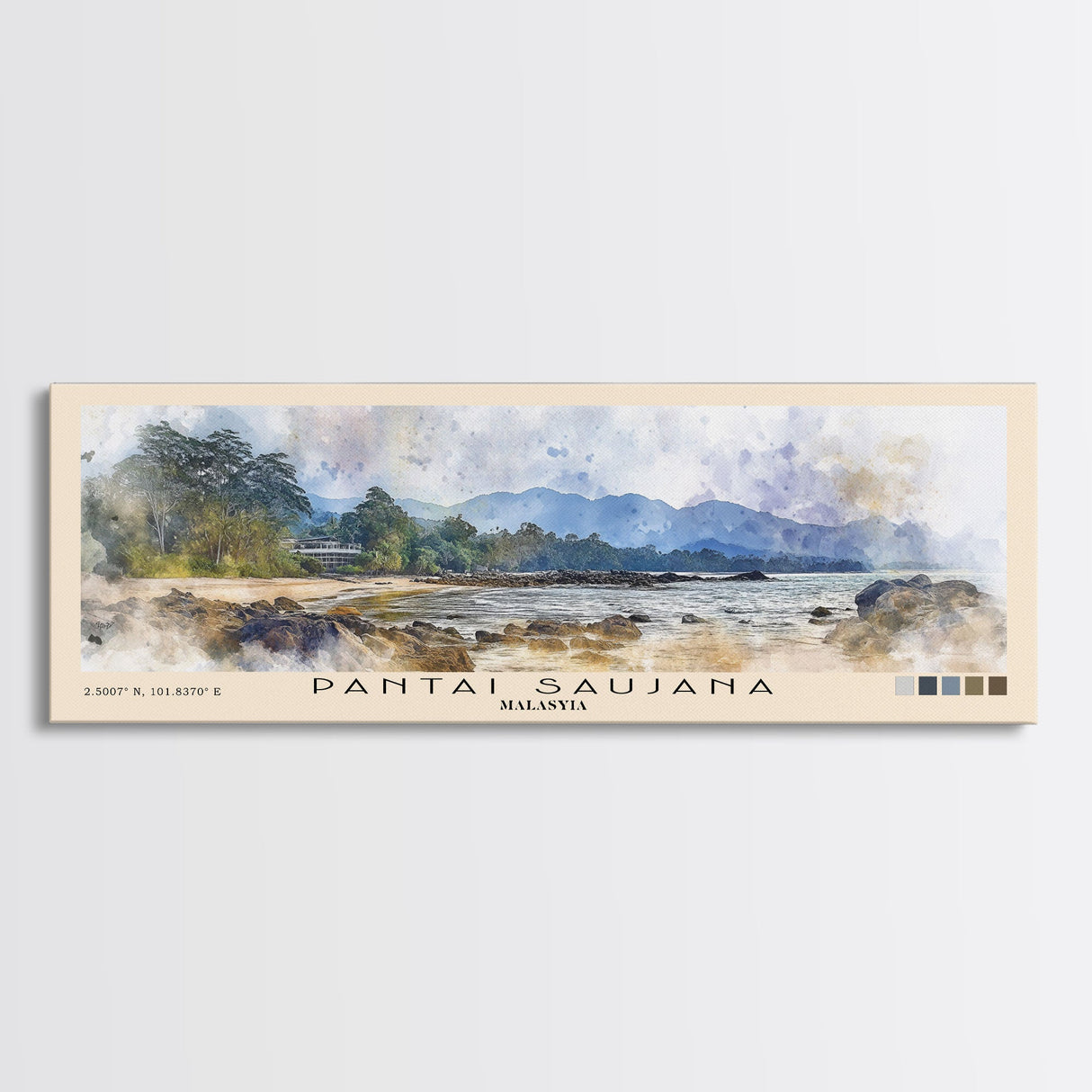 Pantai Saujana, Malasyia Watercolor Print, Vacation Gift, Malasyia Wall Art, Beach Painting, Beach Decor, Large Wall Art, Wood Frame Art