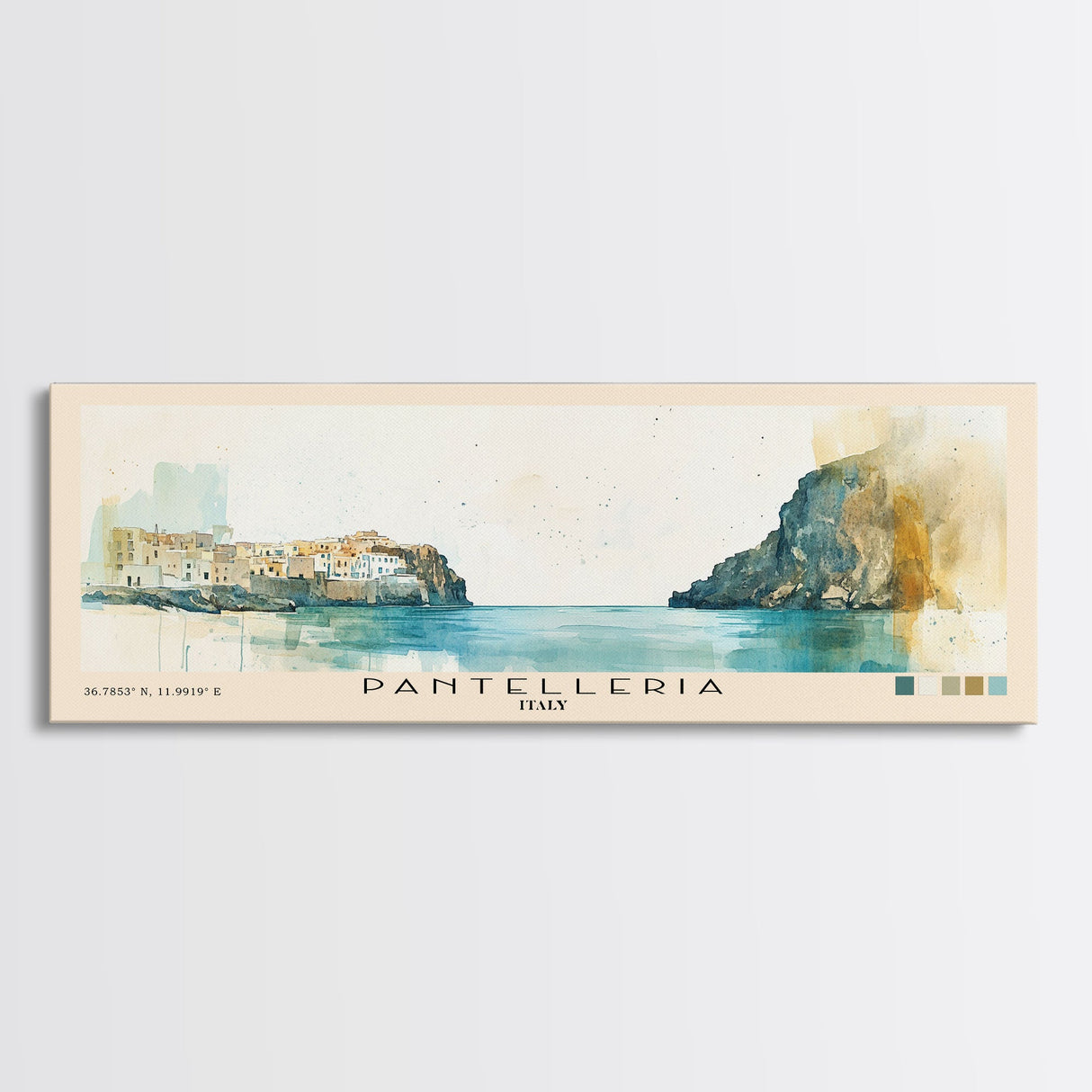 Pantelleria, Italy Watercolor Beach Print, Vacation Gift, Italy Wall Art, Framed Canvas Print, Framed Beach Painting