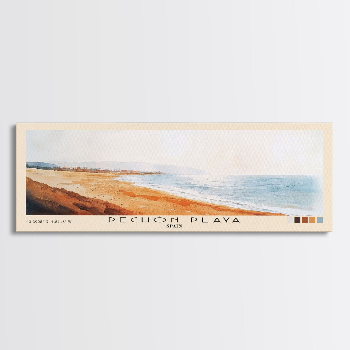 Pechón Playa, Spain Watercolor Print, Vacation Gift, Spain Wall Art, Beach Painting, Beach Decor, Large Wall Art, Wood Frame Art