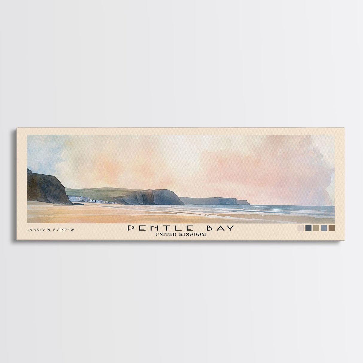 Pentle Bay, United Kingdom Watercolor Beach Print, Vacation Gift, United Kingdom Wall Art, Beach Painting, Beach Decor, Beach Painting