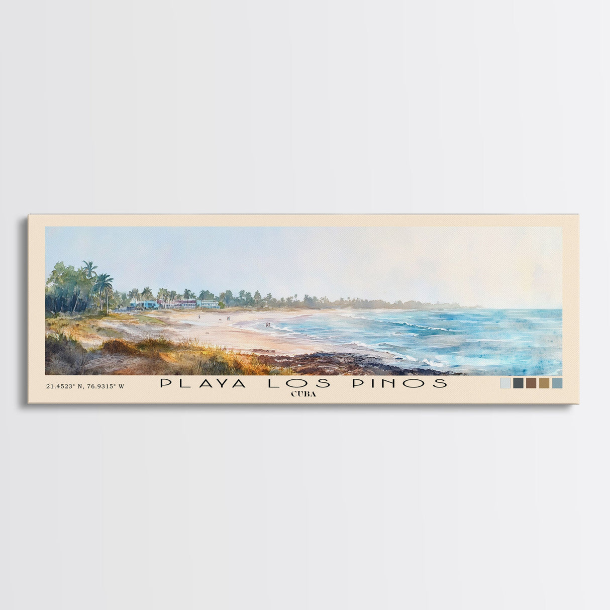 Playa Los Pinos, Cuba Watercolor Print, Vacation Gift, Cuba Wall Art, Beach Painting, Beach Decor, Large Wall Art, Wood Frame Art