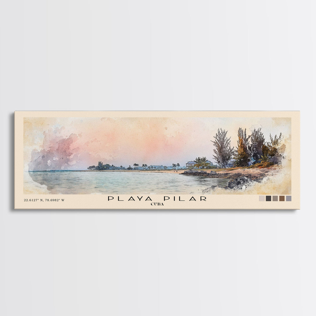 Playa Pilar, Cuba Watercolor Beach Print, Vacation Gift, Cuba Wall Art, Framed Canvas Print, Framed Beach Painting