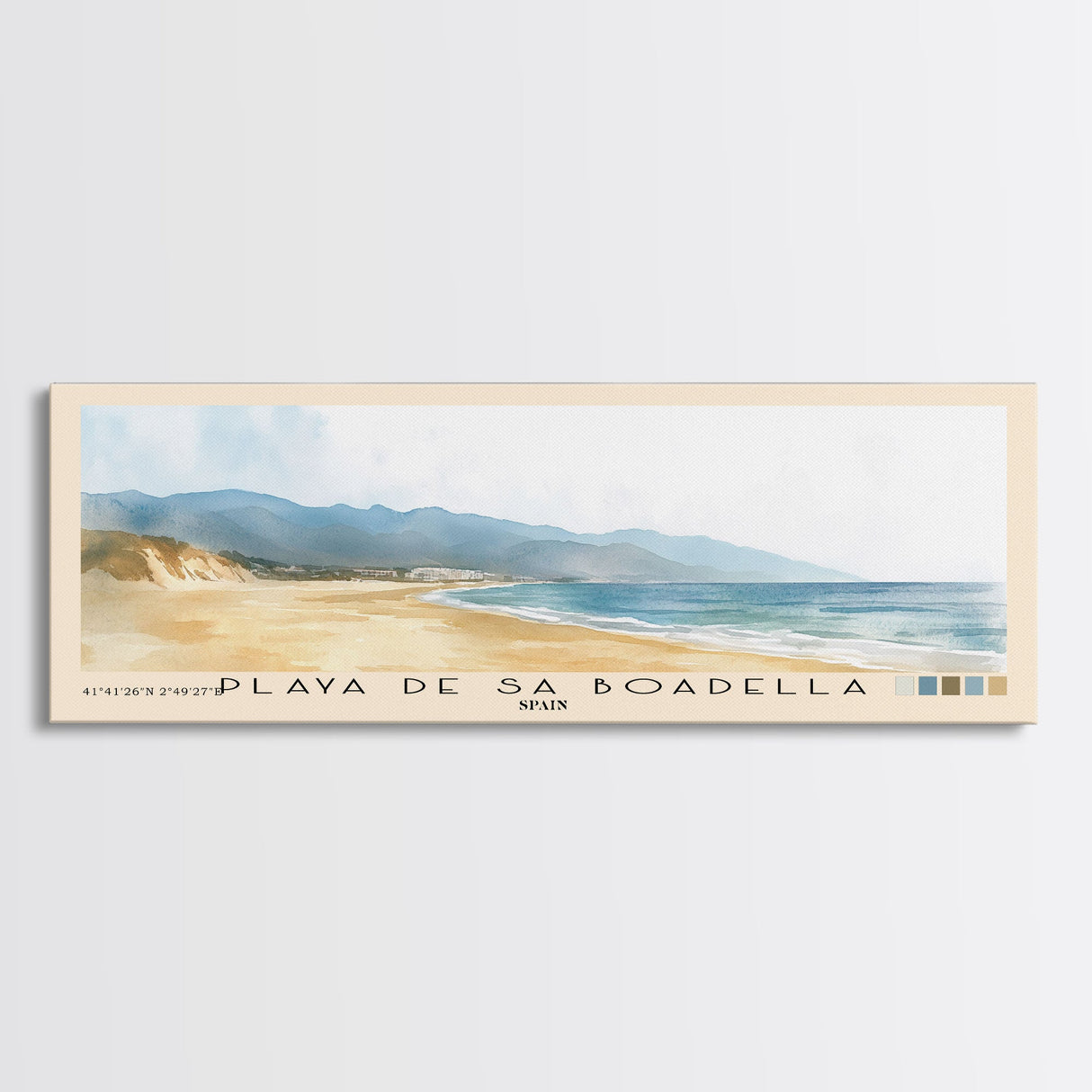 Playa de Sa Boadella, Spain Watercolor Print, Vacation Gift, Spain Wall Art, Beach Painting, Beach Decor, Large Wall Art, Wood Frame Art