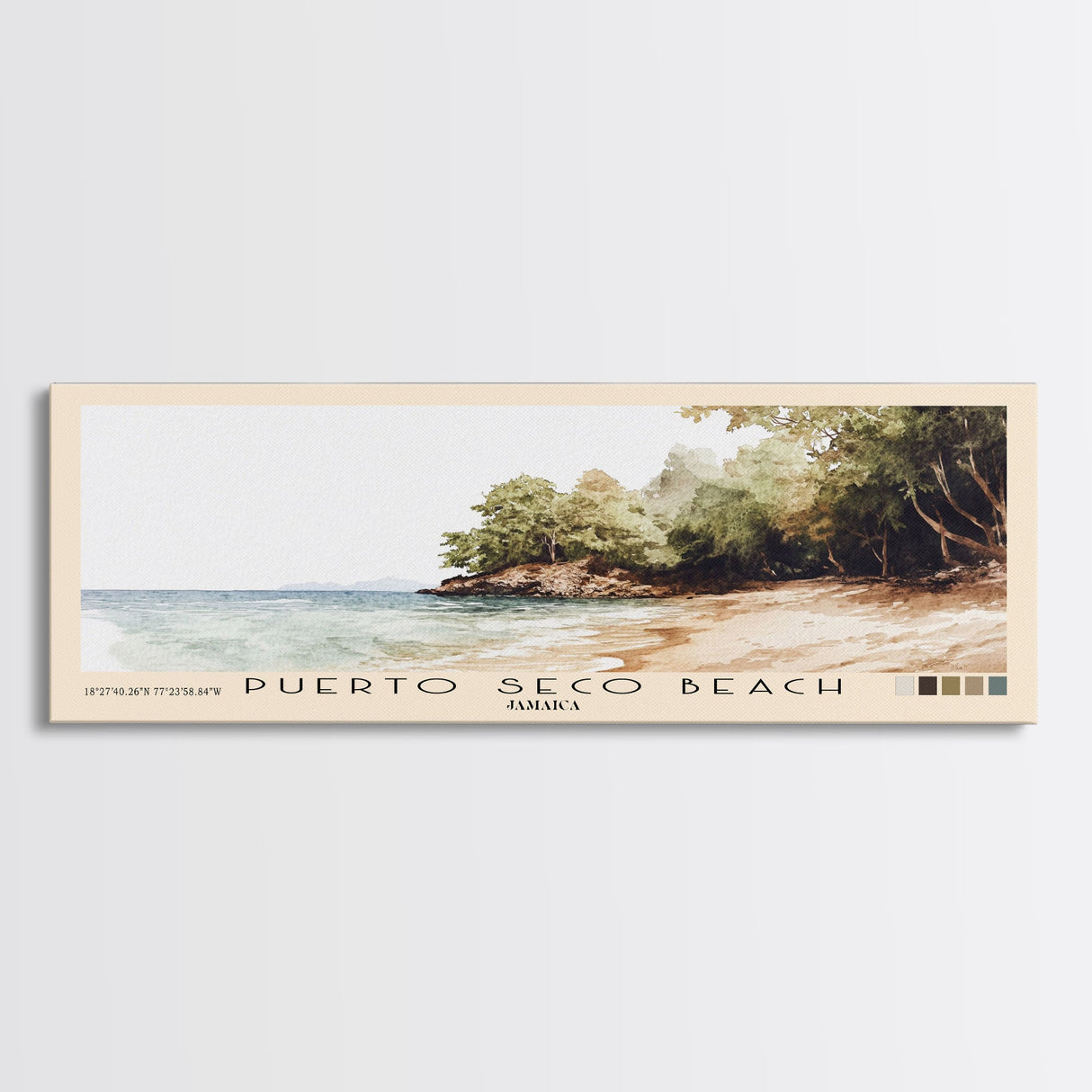 Puerto Seco Beach, Jamaica Watercolor Beach Print, Vacation Gift, Jamaica Wall Art, Framed Canvas Print, Framed Beach Painting