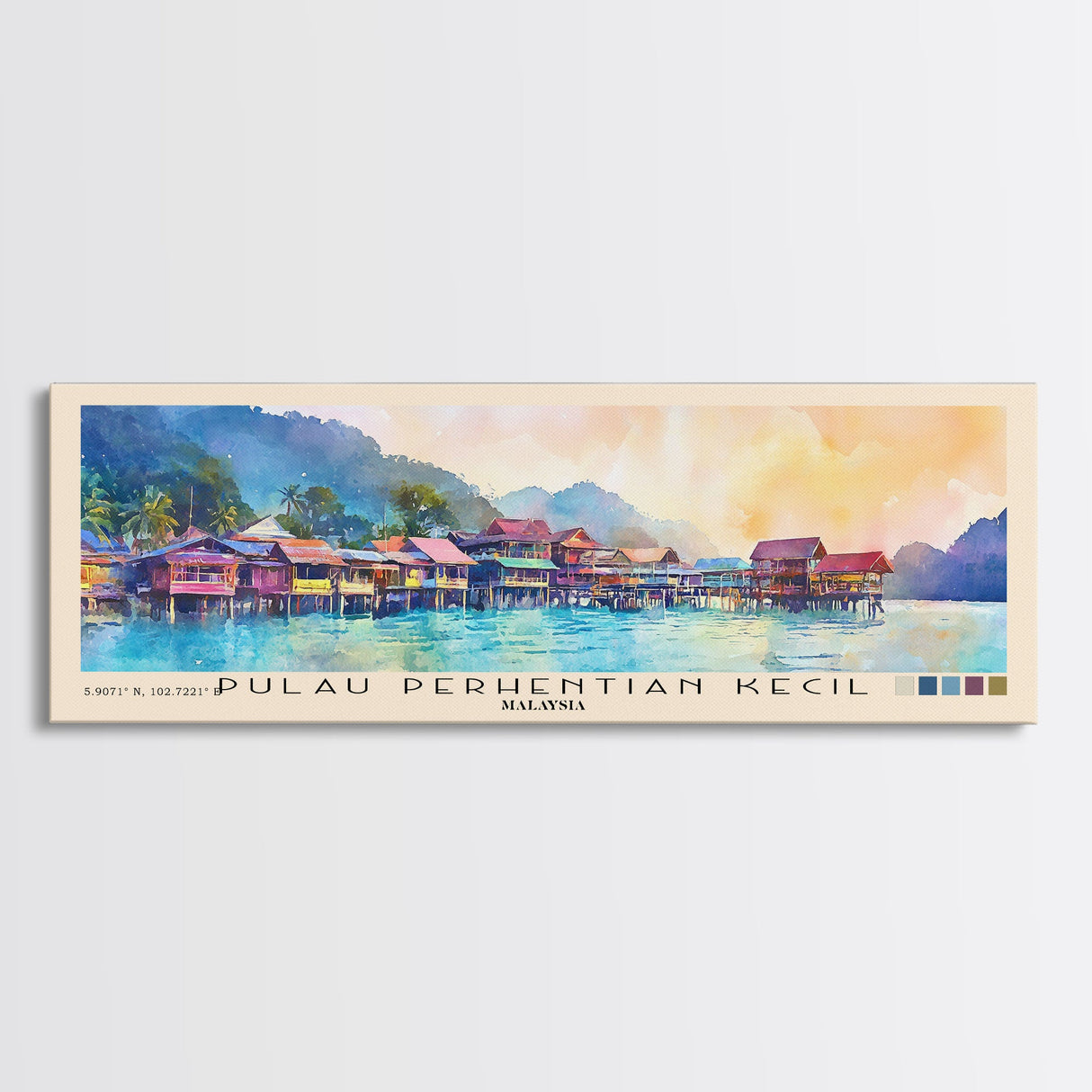 Pulau Perhentian Kecil, Malaysia Watercolor Beach Print, Vacation Gift, Malaysia Wall Art, Framed Canvas Print, Framed Beach Painting