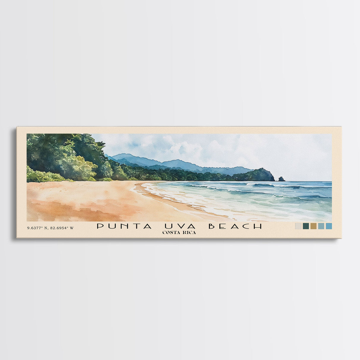 Punta Uva Beach, Costa Rica Watercolor Print, Vacation Gift, Costa Rica Wall Art, Beach Painting, Beach Decor, Large Wall Art, Wood Frame Art