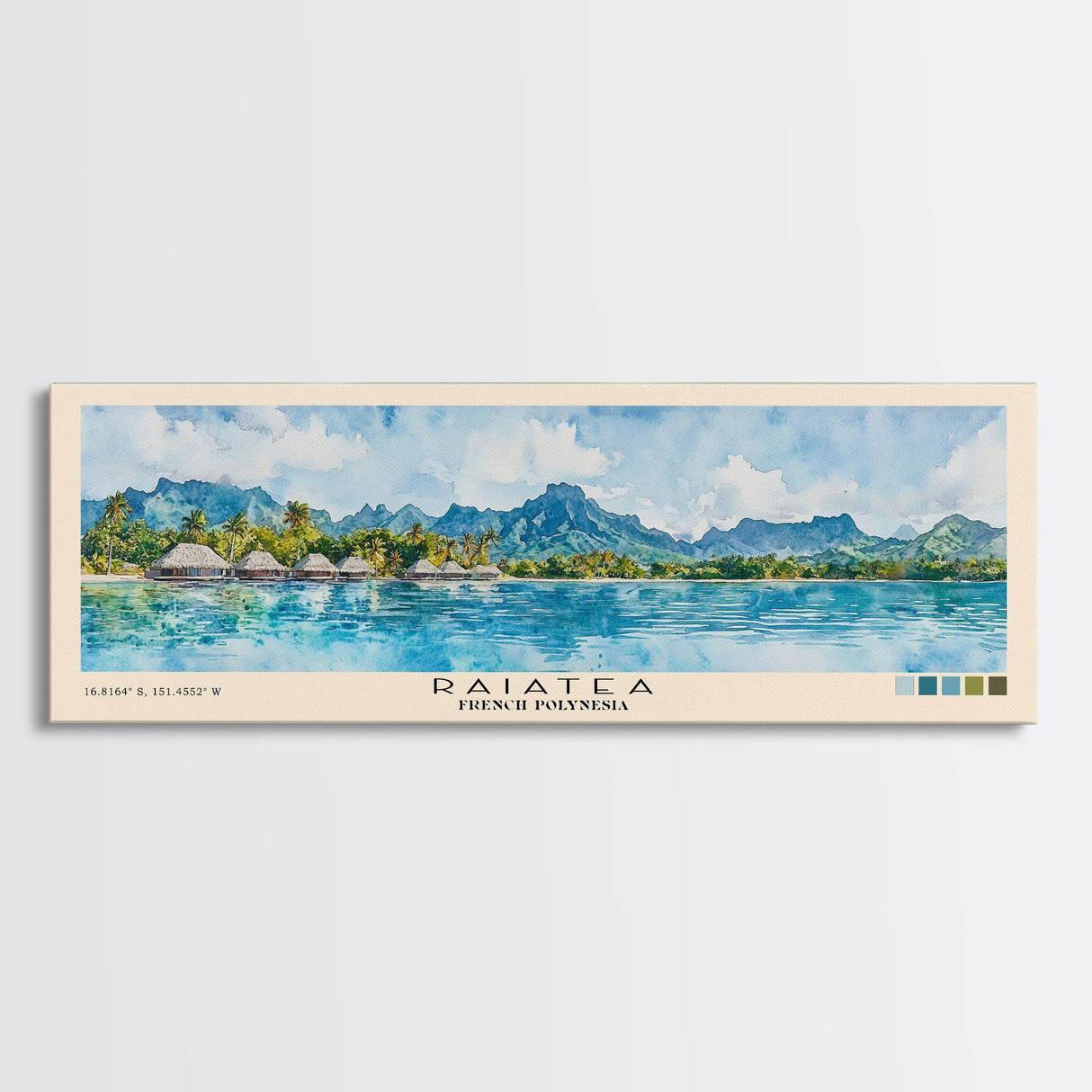 Raiatea, French Polynesia Watercolor Beach Print, Vacation Gift, French Polynesia Wall Art, Framed Canvas Print, Framed Beach Painting