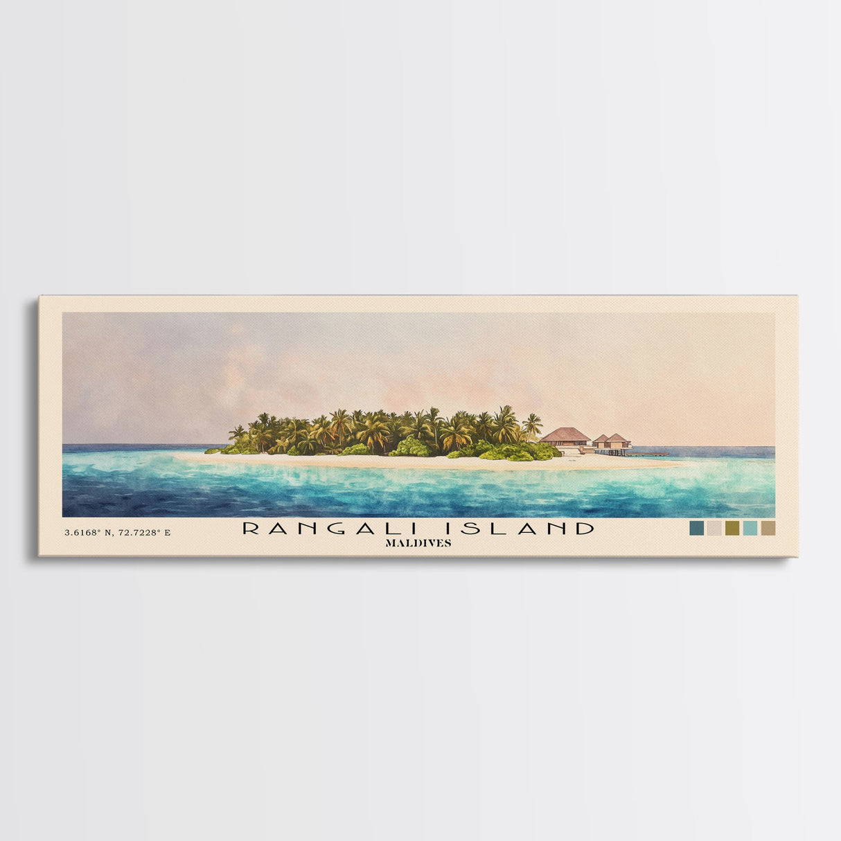 Rangali Island, Maldives Watercolor Beach Print, Vacation Gift, Maldives Wall Art, Framed Canvas Print, Framed Beach Painting