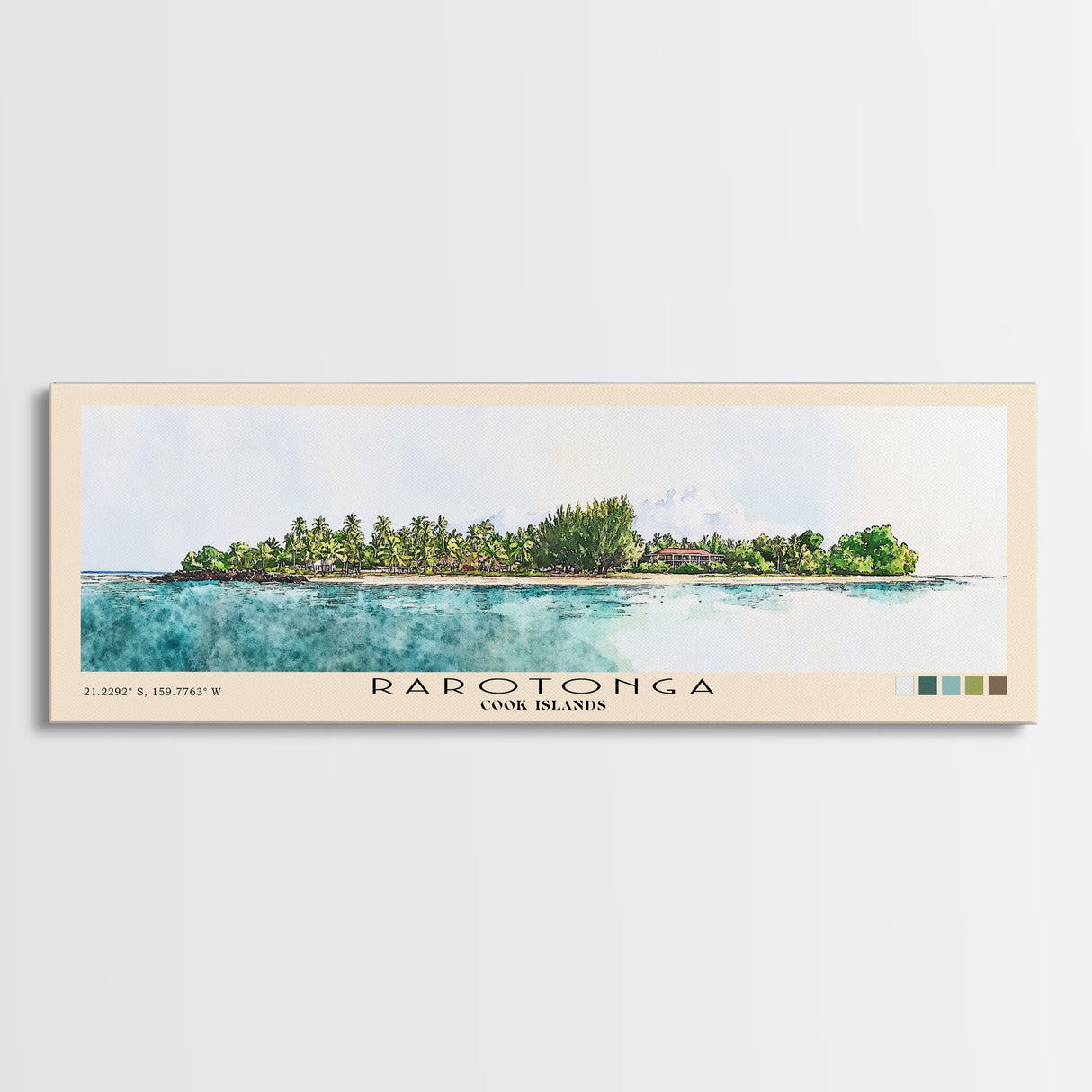 Rarotonga, Cook Islands Watercolor Beach Print, Vacation Gift, Cook Islands Wall Art, Framed Canvas Print, Framed Beach Painting