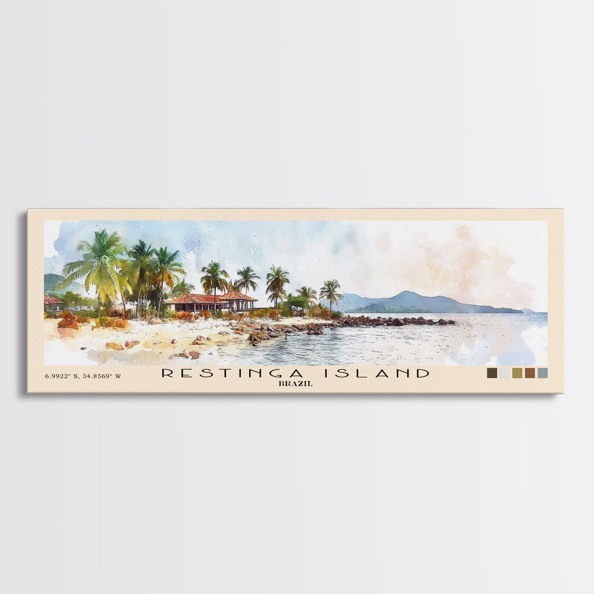 Restinga Island, Brazil Watercolor Print, Vacation Gift, Brazil Wall Art, Beach Painting, Beach Decor, Large Wall Art, Wood Frame Art