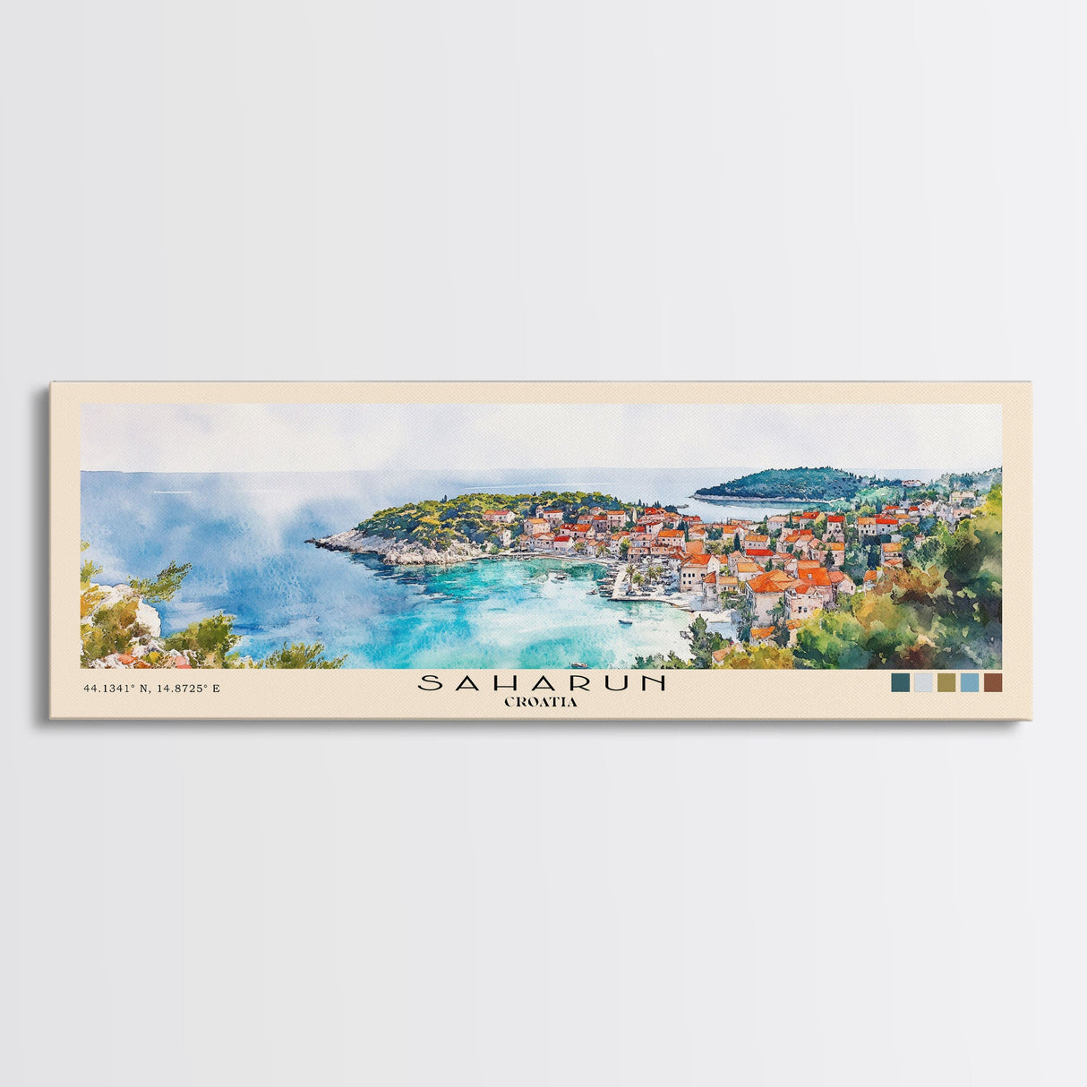 Saharun, Croatia Watercolor Print, Vacation Gift, Croatia Wall Art, Beach Painting, Beach Decor, Large Wall Art, Wood Frame Art