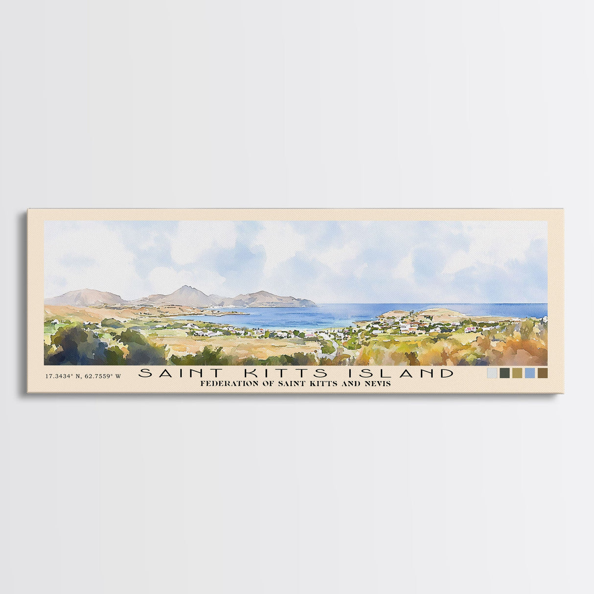 Saint Kitts Island, Federation of Saint Kitts and Nevis Watercolor Beach Print, Vacation Gift, Federation of Saint Kitts and Nevis Wall Art, Beach Painting, Beach Decor, Beach Painting