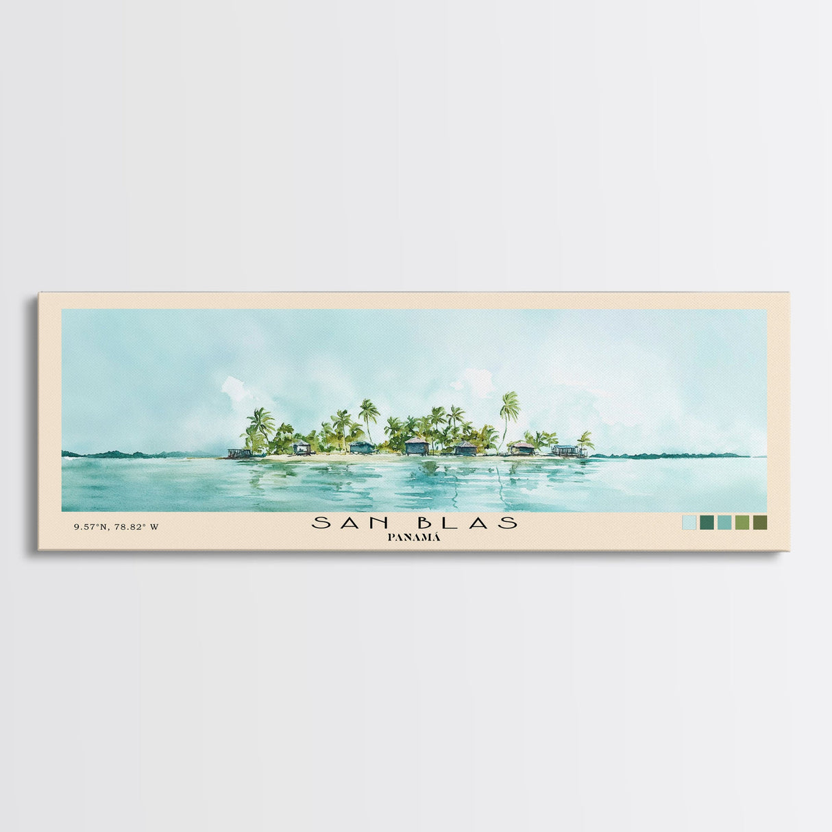 San Blas, Panamá Watercolor Beach Print, Vacation Gift, Panamá Wall Art, Framed Canvas Print, Framed Beach Painting