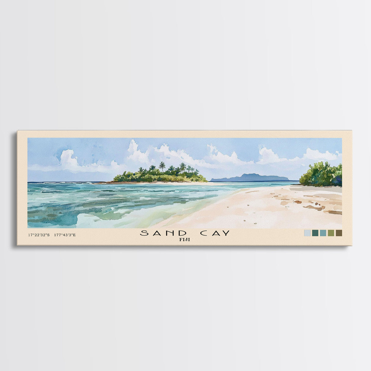 Sand Cay, Fiji Watercolor Beach Print, Vacation Gift, Fiji Wall Art, Framed Canvas Print, Framed Beach Painting