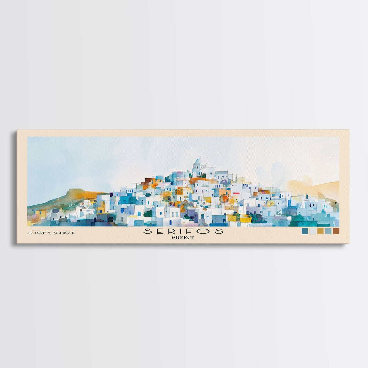 Serifos, Greece Watercolor Print, Vacation Gift, Greece Wall Art, Beach Painting, Beach Decor, Large Wall Art, Wood Frame Art