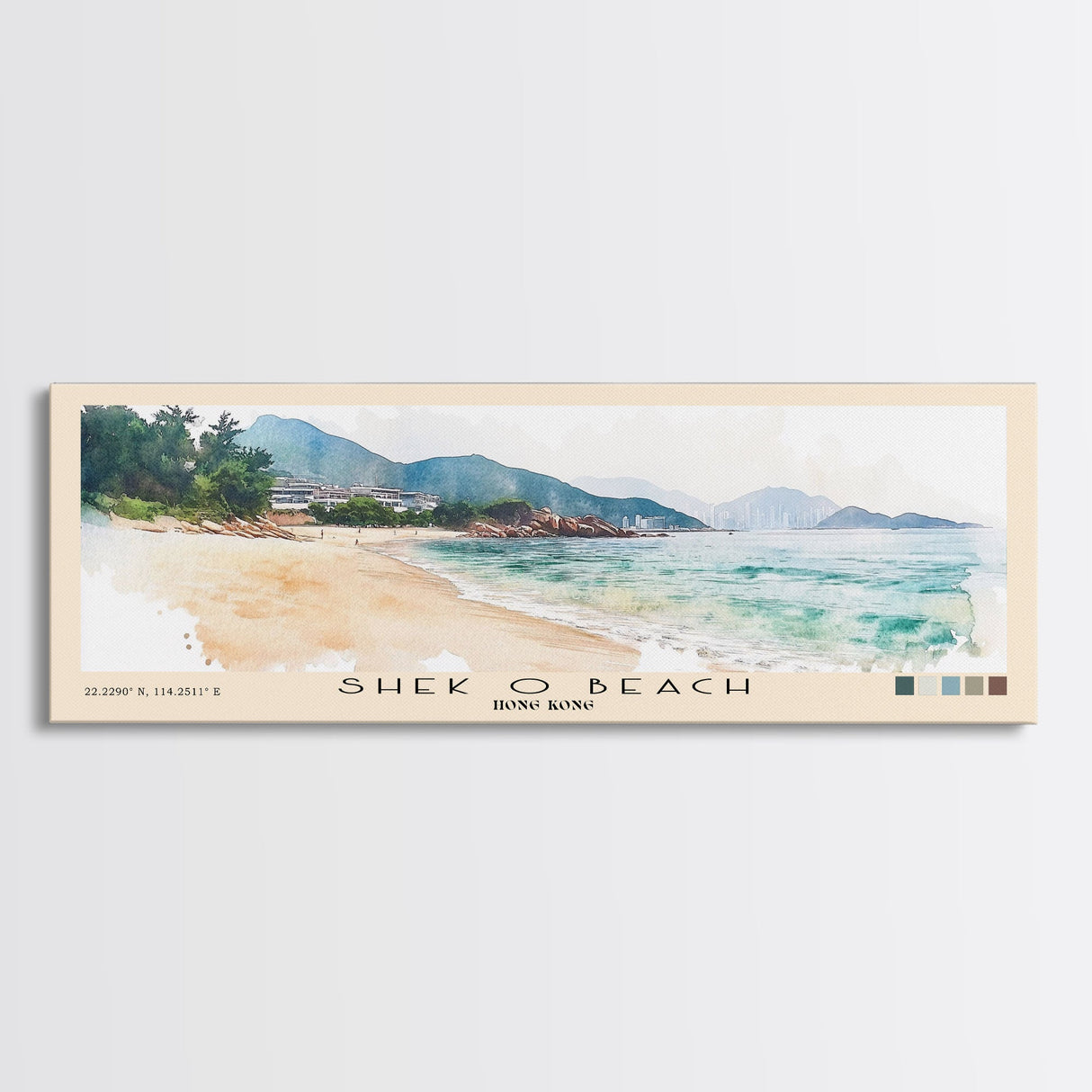 Shek O Beach, Hong Kong Watercolor Print, Vacation Gift, Hong Kong Wall Art, Beach Painting, Beach Decor, Large Wall Art, Wood Frame Art