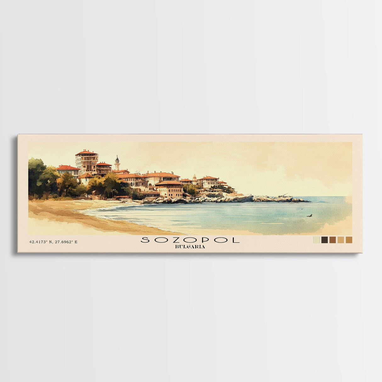 Sozopol, Bulgaria Watercolor Beach Print, Vacation Gift, Bulgaria Wall Art, Framed Canvas Print, Framed Beach Painting