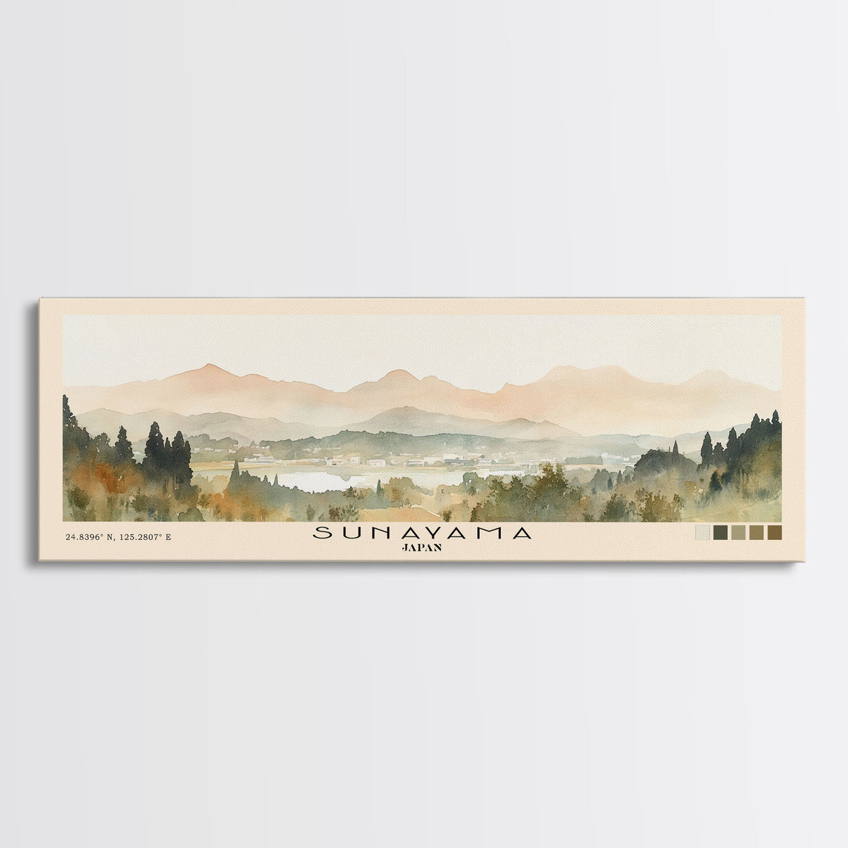 Sunayama, Japan Watercolor Beach Print, Vacation Gift, Japan Wall Art, Framed Canvas Print, Framed Beach Painting