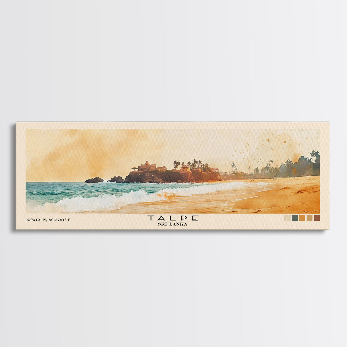 Talpe, Sri Lanka Watercolor Print, Vacation Gift, Sri Lanka Wall Art, Beach Painting, Beach Decor, Large Wall Art, Wood Frame Art