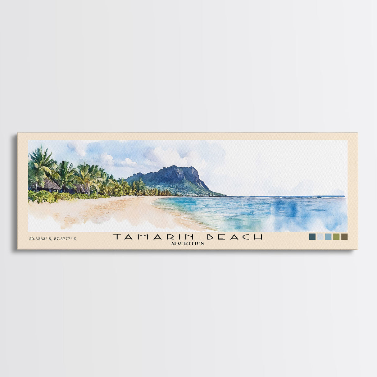 Tamarin Beach, Mauritius Watercolor Beach Print, Vacation Gift, Mauritius Wall Art, Framed Canvas Print, Framed Beach Painting