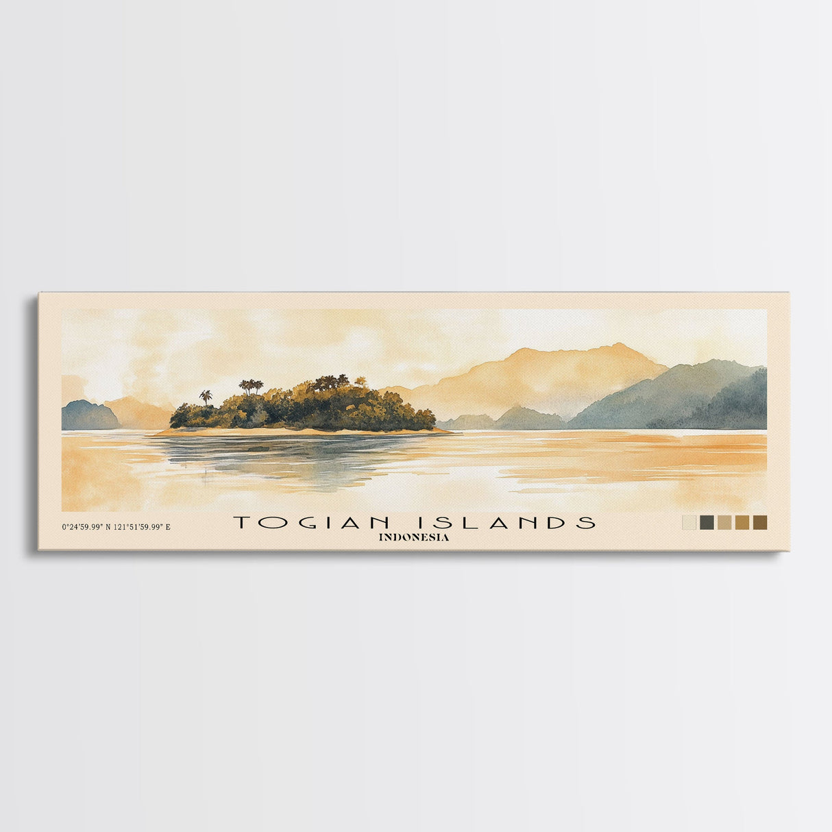 Togian Islands, Indonesia Watercolor Beach Print, Vacation Gift, Indonesia Wall Art, Framed Canvas Print, Framed Beach Painting