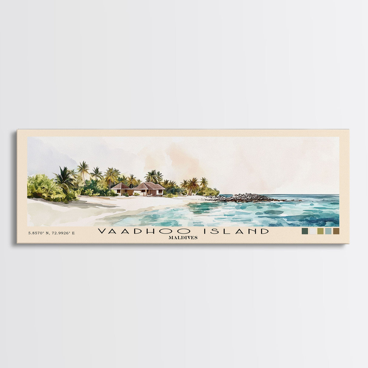 Vaadhoo Island, Maldives Watercolor Print, Vacation Gift, Maldives Wall Art, Beach Painting, Beach Decor, Large Wall Art, Wood Frame Art