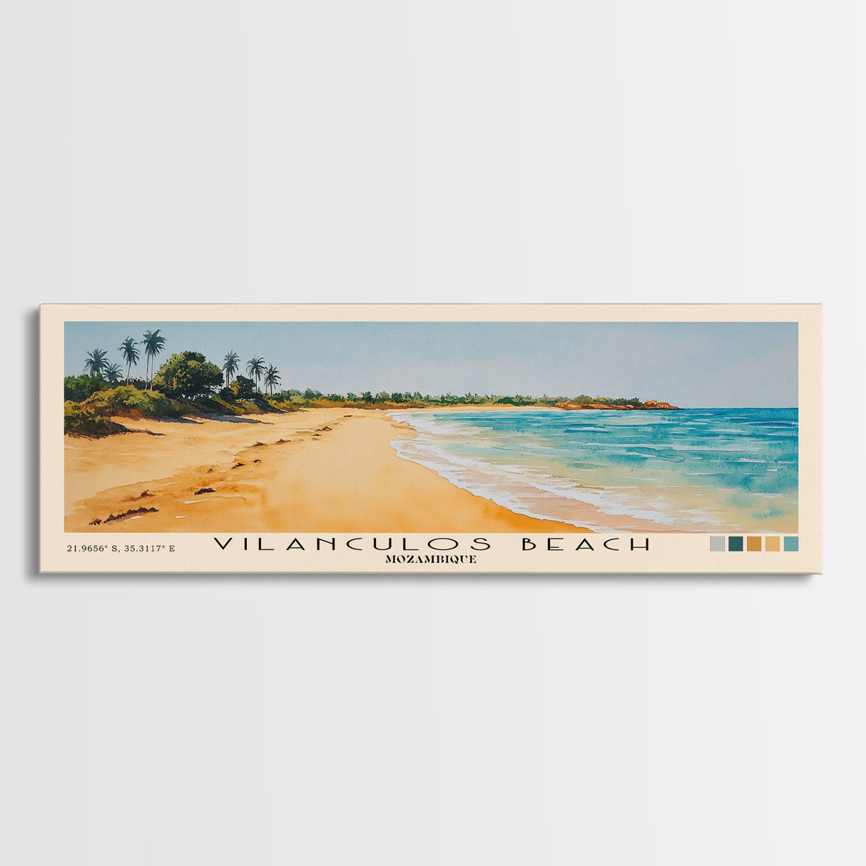 Vilanculos Beach, Mozambique Watercolor Print, Vacation Gift, Mozambique Wall Art, Beach Painting, Beach Decor, Large Wall Art, Wood Frame Art