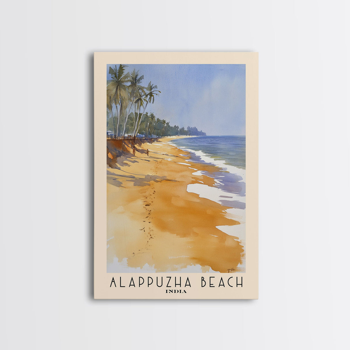 Alappuzha Beach, India Watercolor Print, Vacation Gift, India Wall Art, Beach Painting, Beach Decor, Large Wall Art, Wood Frame Art